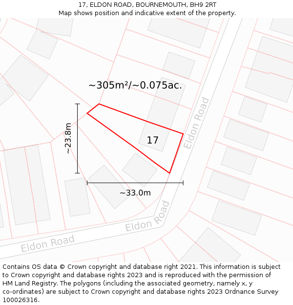 17, ELDON ROAD, BOURNEMOUTH, BH9 2RT: Plot and title map