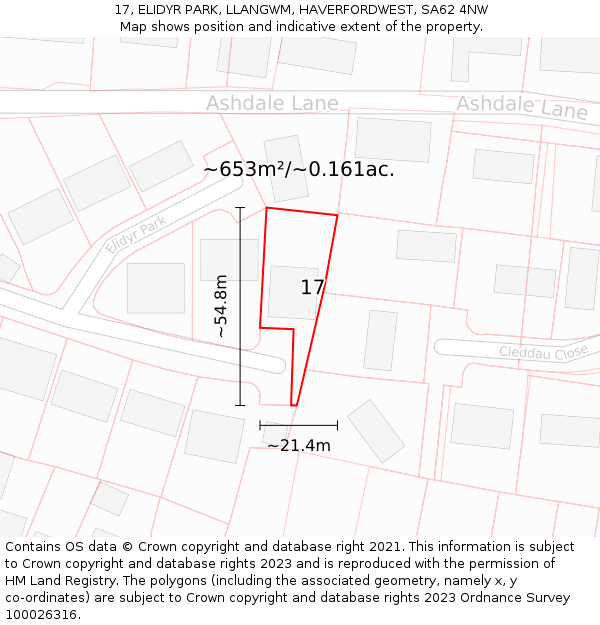17, ELIDYR PARK, LLANGWM, HAVERFORDWEST, SA62 4NW: Plot and title map