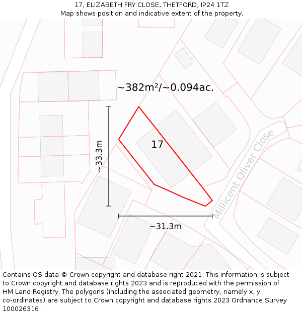 17, ELIZABETH FRY CLOSE, THETFORD, IP24 1TZ: Plot and title map