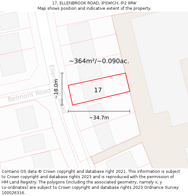 17, ELLENBROOK ROAD, IPSWICH, IP2 9RW: Plot and title map