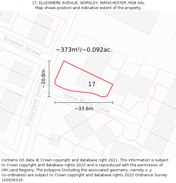 17, ELLESMERE AVENUE, WORSLEY, MANCHESTER, M28 0AL: Plot and title map