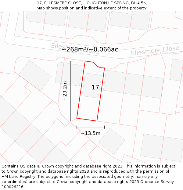 17, ELLESMERE CLOSE, HOUGHTON LE SPRING, DH4 5NJ: Plot and title map