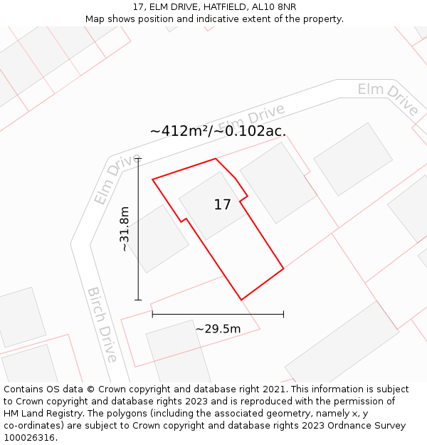 17, ELM DRIVE, HATFIELD, AL10 8NR: Plot and title map