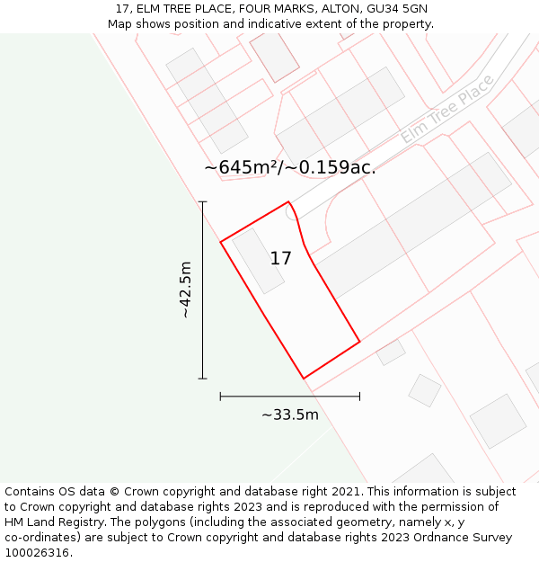 17, ELM TREE PLACE, FOUR MARKS, ALTON, GU34 5GN: Plot and title map