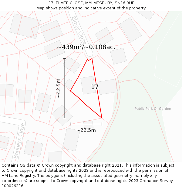 17, ELMER CLOSE, MALMESBURY, SN16 9UE: Plot and title map