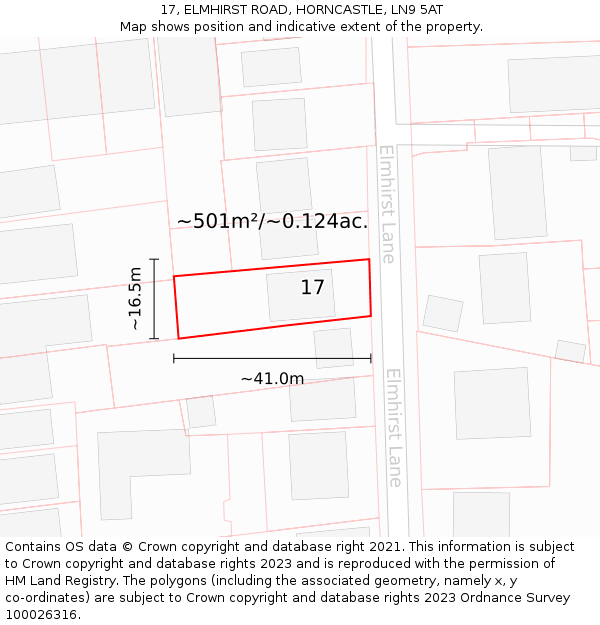 17, ELMHIRST ROAD, HORNCASTLE, LN9 5AT: Plot and title map