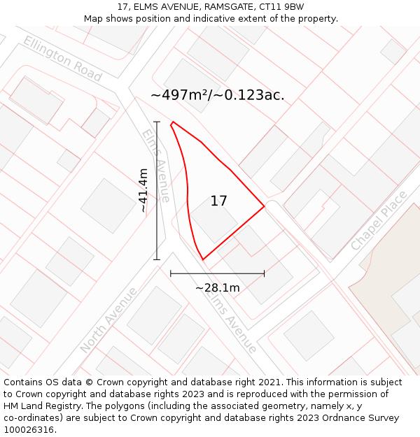 17, ELMS AVENUE, RAMSGATE, CT11 9BW: Plot and title map