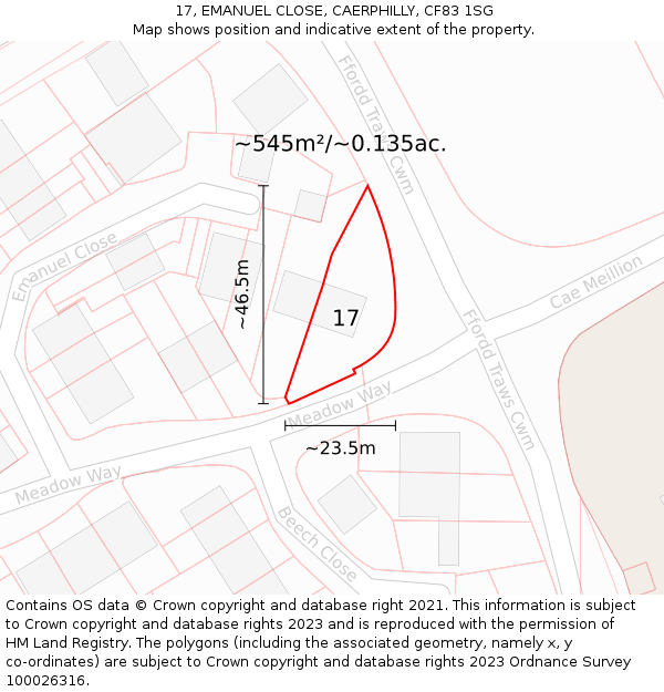 17, EMANUEL CLOSE, CAERPHILLY, CF83 1SG: Plot and title map