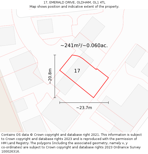 17, EMERALD DRIVE, OLDHAM, OL1 4TL: Plot and title map