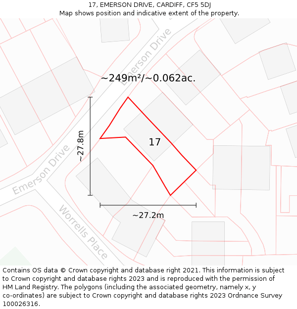 17, EMERSON DRIVE, CARDIFF, CF5 5DJ: Plot and title map