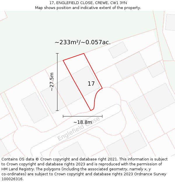 17, ENGLEFIELD CLOSE, CREWE, CW1 3YN: Plot and title map