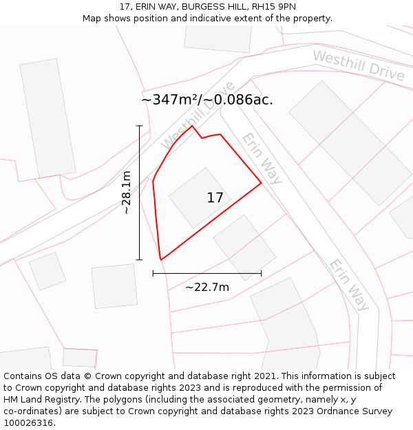 17, ERIN WAY, BURGESS HILL, RH15 9PN: Plot and title map