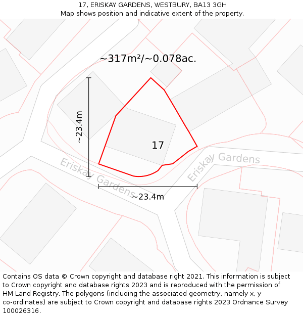 17, ERISKAY GARDENS, WESTBURY, BA13 3GH: Plot and title map