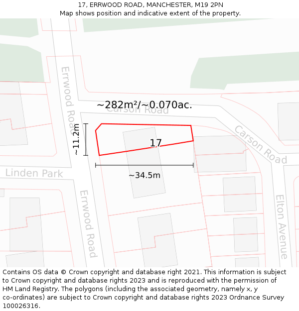 17, ERRWOOD ROAD, MANCHESTER, M19 2PN: Plot and title map