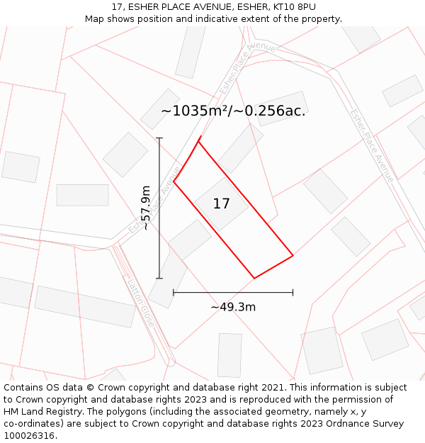 17, ESHER PLACE AVENUE, ESHER, KT10 8PU: Plot and title map