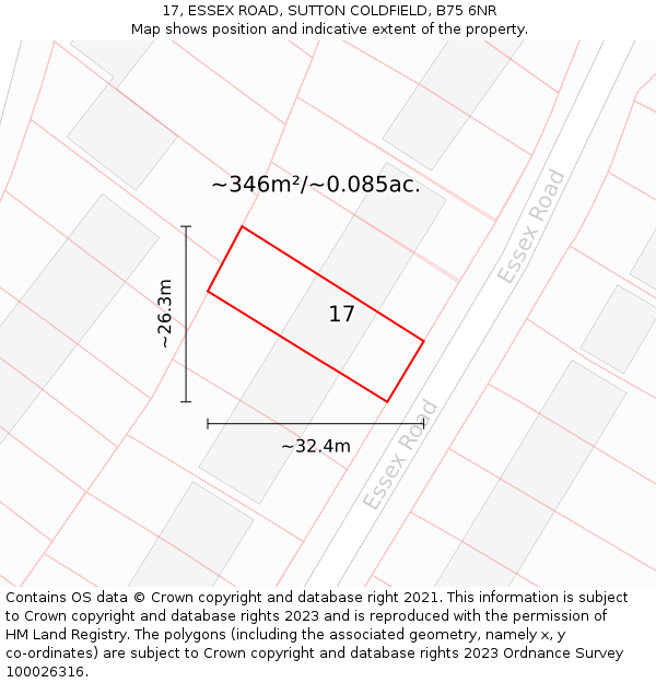 17, ESSEX ROAD, SUTTON COLDFIELD, B75 6NR: Plot and title map