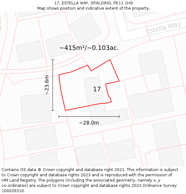 17, ESTELLA WAY, SPALDING, PE11 1HS: Plot and title map