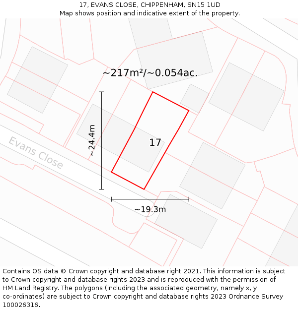 17, EVANS CLOSE, CHIPPENHAM, SN15 1UD: Plot and title map