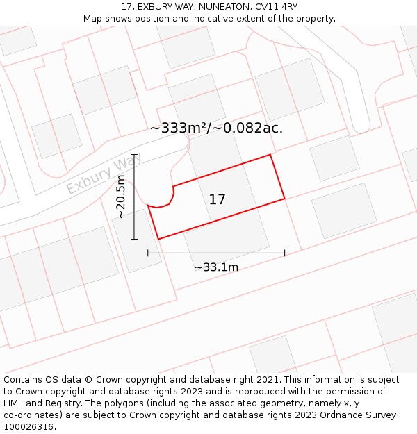 17, EXBURY WAY, NUNEATON, CV11 4RY: Plot and title map