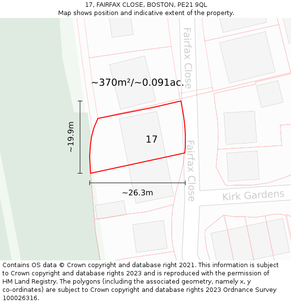 17, FAIRFAX CLOSE, BOSTON, PE21 9QL: Plot and title map