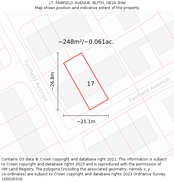 17, FAIRFIELD AVENUE, BLYTH, NE24 3HW: Plot and title map