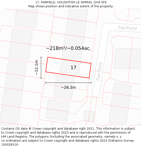 17, FAIRFIELD, HOUGHTON LE SPRING, DH4 5FE: Plot and title map