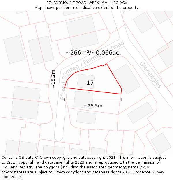 17, FAIRMOUNT ROAD, WREXHAM, LL13 9GX: Plot and title map