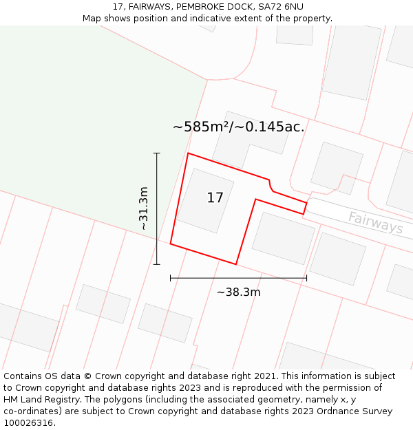 17, FAIRWAYS, PEMBROKE DOCK, SA72 6NU: Plot and title map