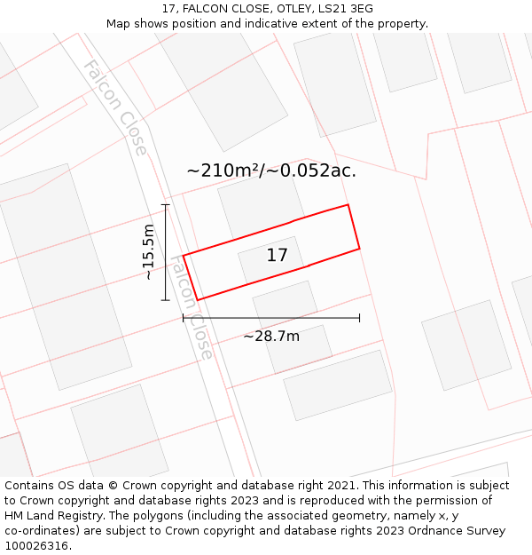 17, FALCON CLOSE, OTLEY, LS21 3EG: Plot and title map