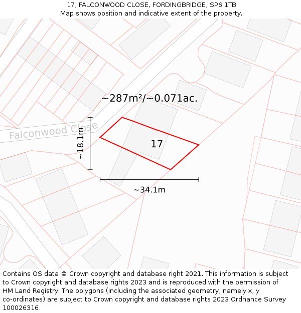 17, FALCONWOOD CLOSE, FORDINGBRIDGE, SP6 1TB: Plot and title map