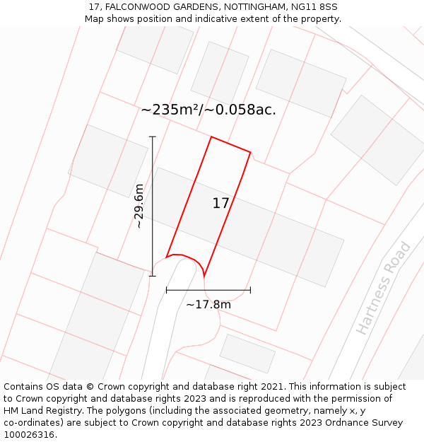 17, FALCONWOOD GARDENS, NOTTINGHAM, NG11 8SS: Plot and title map