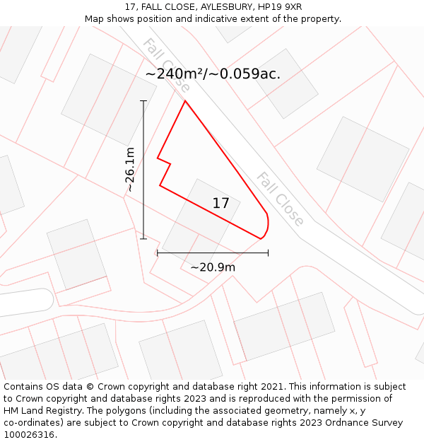 17, FALL CLOSE, AYLESBURY, HP19 9XR: Plot and title map