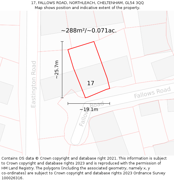 17, FALLOWS ROAD, NORTHLEACH, CHELTENHAM, GL54 3QQ: Plot and title map