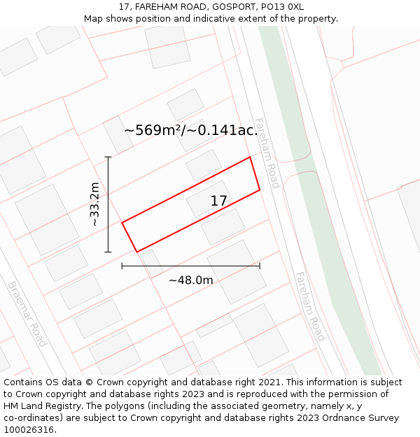 17, FAREHAM ROAD, GOSPORT, PO13 0XL: Plot and title map