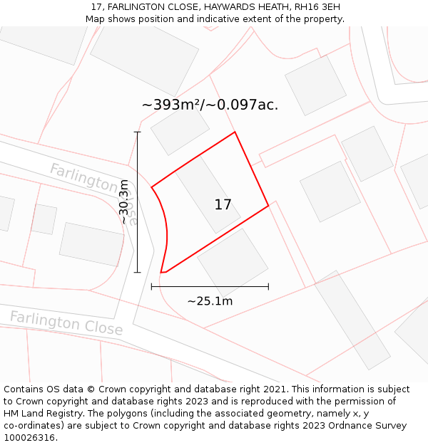 17, FARLINGTON CLOSE, HAYWARDS HEATH, RH16 3EH: Plot and title map