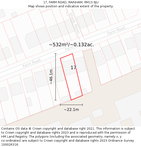 17, FARM ROAD, RAINHAM, RM13 9JU: Plot and title map