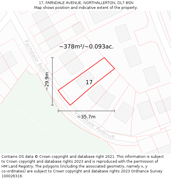 17, FARNDALE AVENUE, NORTHALLERTON, DL7 8SN: Plot and title map