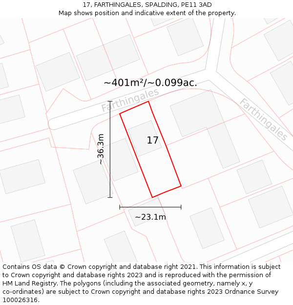 17, FARTHINGALES, SPALDING, PE11 3AD: Plot and title map