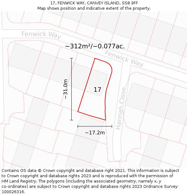 17, FENWICK WAY, CANVEY ISLAND, SS8 9FF: Plot and title map