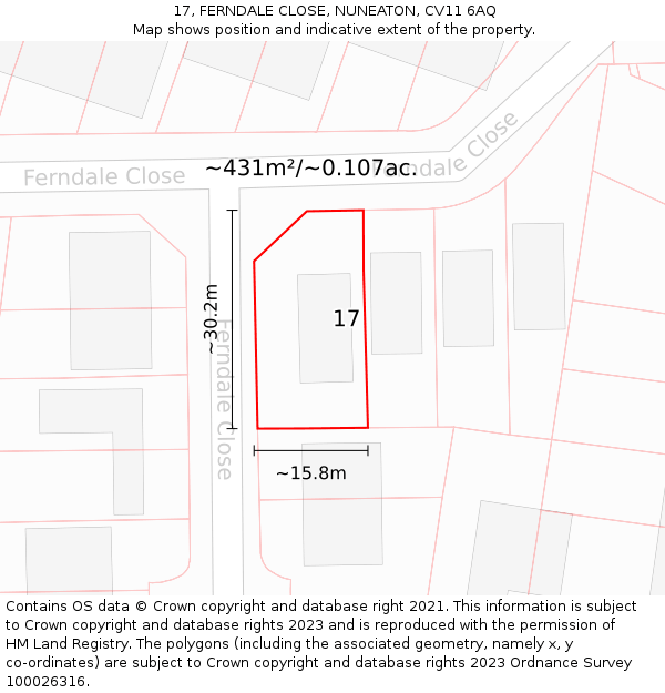 17, FERNDALE CLOSE, NUNEATON, CV11 6AQ: Plot and title map