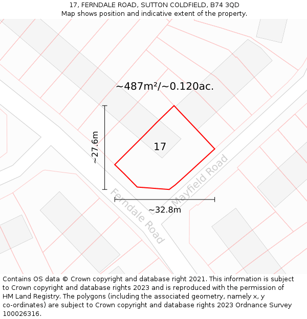 17, FERNDALE ROAD, SUTTON COLDFIELD, B74 3QD: Plot and title map