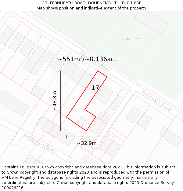 17, FERNHEATH ROAD, BOURNEMOUTH, BH11 8SF: Plot and title map