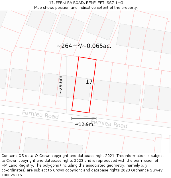 17, FERNLEA ROAD, BENFLEET, SS7 1HG: Plot and title map