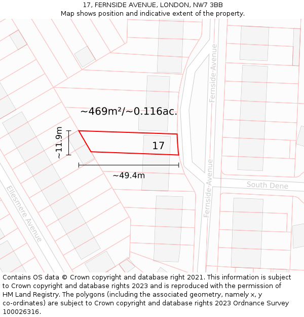 17, FERNSIDE AVENUE, LONDON, NW7 3BB: Plot and title map