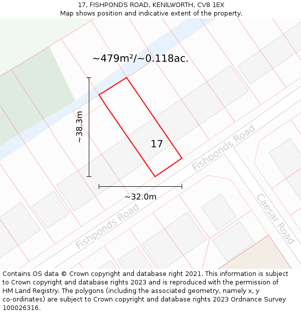 17, FISHPONDS ROAD, KENILWORTH, CV8 1EX: Plot and title map