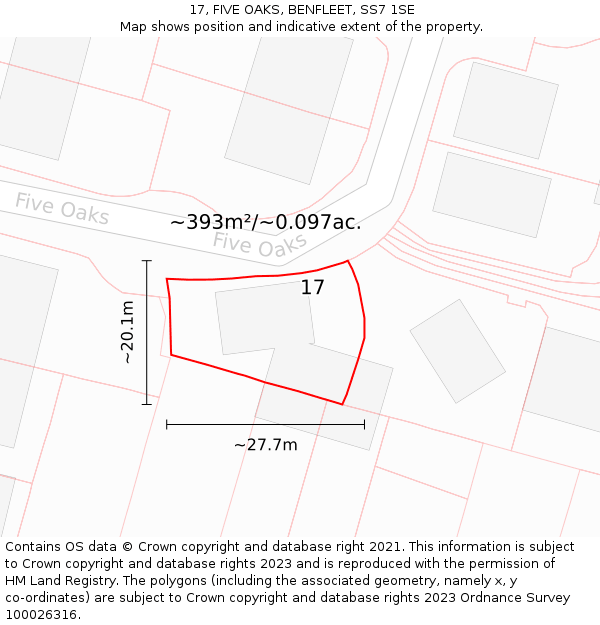 17, FIVE OAKS, BENFLEET, SS7 1SE: Plot and title map