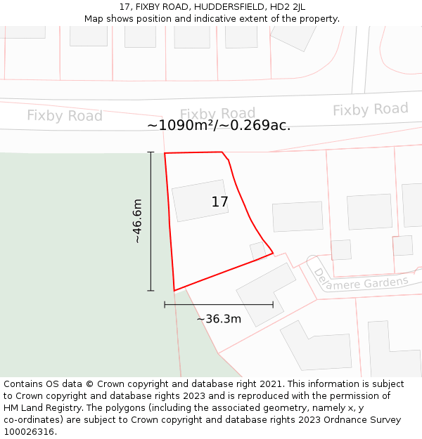 17, FIXBY ROAD, HUDDERSFIELD, HD2 2JL: Plot and title map