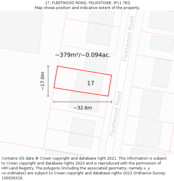 17, FLEETWOOD ROAD, FELIXSTOWE, IP11 7EQ: Plot and title map