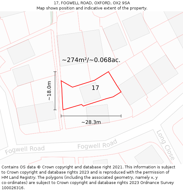17, FOGWELL ROAD, OXFORD, OX2 9SA: Plot and title map