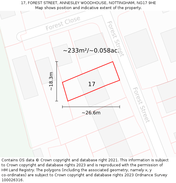 17, FOREST STREET, ANNESLEY WOODHOUSE, NOTTINGHAM, NG17 9HE: Plot and title map